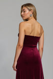 Burgundy Strapless Sheath Ruched Holiday Dress