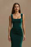 Dark Green Square Neck Mermaid Long Holiday Dress