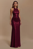 Sheath Burgundy Sequin Halter Long Holiday Dress