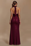 Sheath Burgundy Sequin Halter Long Holiday Dress
