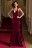 Burgundy V Neck Mermaid Sleeveless Long Holiday Dress
