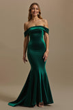 Off The Shoulder Dark Green Mermaid Satin Holiday Dress