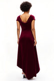 Burgundy A Line Boat Neck Ruched Holiday Dress