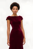Burgundy Mermaid Bateau Neck Velvet Holiday Dress