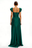 Dark Green Satin Deep V Neck Sheath Holiday Dress