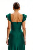 Dark Green Satin Deep V Neck Sheath Holiday Dress
