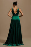 Dark Green A Line V Neck Velvet Holiday Dress