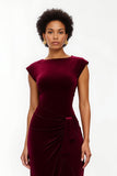 Burgundy Sheath Bateau Neck Long Holiday Dress