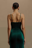 Dark Green Sheath V Neck Velvet Holiday Dress
