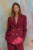 Burgundy 2 Piece Notched Lapel Double Breasted Women Formal Suits