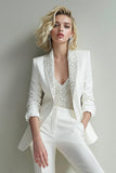 Sparkly White Sequins 2 Piece Shawl Lapel Women Formal Suits