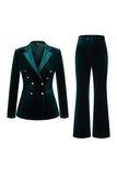 Dark Green Velvet 2 Piece Peak Lapel Women Suits