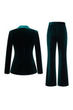 Dark Green Velvet 2 Piece Peak Lapel Women Suits