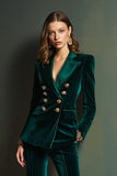 Dark Green Velvet 2 Piece Peak Lapel Women Suits