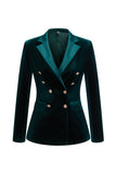 Dark Green Peak Lapel 2-Piece Velvet Double Breasted Women Prom Suits