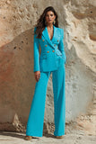 Blue Peak Lapel 2 Pieces Satin Women Tuxedo with Pockets