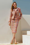 Sunset 2 Piece Tweed Pencil Notched Lapel Midi Pageant Interview Outfits with Sleeves