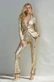 Sparkly Golden 2 Pieces Sequins Notched Lapel Women Formal Suits