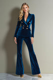 Royal Blue 2 Pieces Velvet Peak Lapel Women Formal Suits with Sleeves