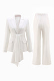 White 2 Pieces Notched Lapel Ruched Tuxedo with Sash
