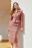 Sunset 2 Piece Tweed Single Breasted Pencil Midi Pegeant Dresses with Sleeves
