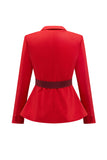 2-Piece Red Patchwork Notched Lapel Women Prom Suits with Belt