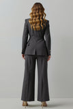 Dark Grey Peak Lapel 2 Pieces Double Breasted Women Formal Suits
