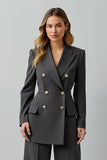 Dark Grey Peak Lapel 2 Pieces Double Breasted Women Formal Suits