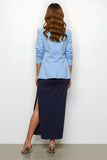 Navy Blue Pencil 2 Pieces Notched Lapel Long Women Formal Suits with Slit