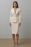 Ivory Notched Lapel Sheath 2-piece Work Dress