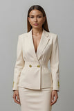 Ivory Notched Lapel Sheath 2-piece Work Dress