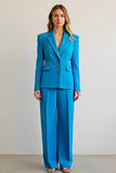 Blue Notched Lapel Single Breasted 2 Piece Women Formal Suits