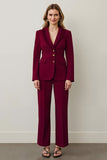 Burgundy Ruffled Shawl Lapel Single Breasted 2 Piece Women Formal Suits
