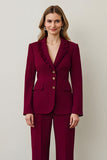 Burgundy Ruffled Shawl Lapel Single Breasted 2 Piece Women Formal Suits