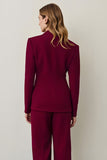 Burgundy Ruffled Shawl Lapel Single Breasted 2 Piece Women Formal Suits