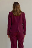 Burgundy 2 Piece Ruffled Satin Notched Lapel Women Formal Suits