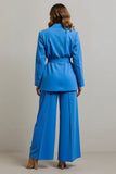 Blue Notched Lapel 2 Piece Women Formal Suits with Belt