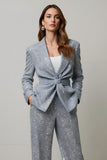 Sparkly Grey 2 Piece Sequins Peak Lapel Women Formal Suits with Pockets
