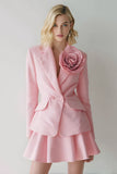 Pink 2 Piece Notched Lapel Women Short Cocktail Suits with 3D Flower