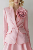 Pink 2 Piece Notched Lapel Women Short Cocktail Suits with 3D Flower