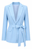 Blue 2 Piece Satin Peak Lapel Formal Suits with Sash