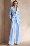 Blue 2 Piece Satin Peak Lapel Formal Suits with Sash