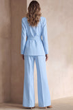 Blue 2 Piece Satin Peak Lapel Formal Suits with Sash