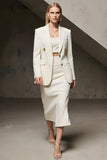Ivory 2 Piece Peak Lapel Pencil Midi Business Suits