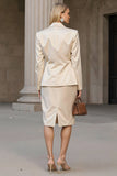 Champagne 2 Piece Peak Lapel Pencil Midi Business Suits