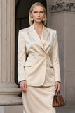 Champagne 2 Piece Peak Lapel Pencil Midi Business Suits