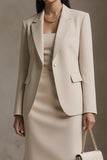 Champagne 2 Piece Notched Lapel Pencil Midi Business Dress