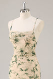 Champagne Floral Mermaid Long Bridesmaid Dress with Slit
