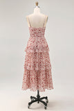 Blush Flower A Line Printed Tiered Midi Bridesmaid Dress