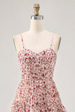 Blush Flower A Line Printed Tiered Midi Bridesmaid Dress